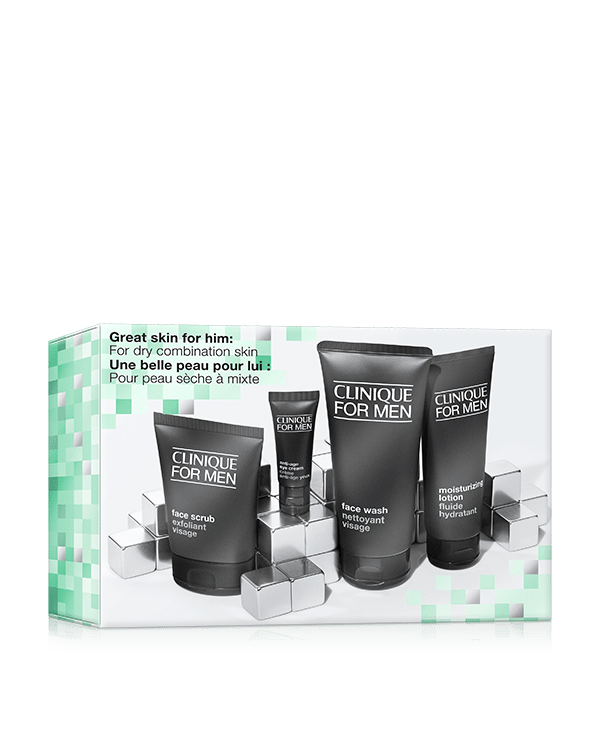 Great Skin For Him: For Dry Combination Skin, Four full-size skincare favorites to keep him looking fresh and hydrated. $240 value.