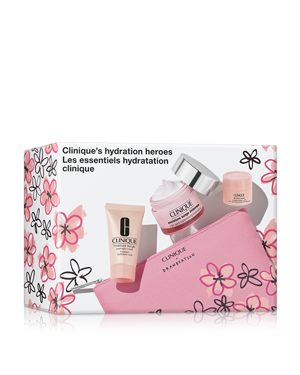 Clinique&#039;s Hydration Heroes, A trio of moisture must-haves to quench thirsty skin. $106 value.