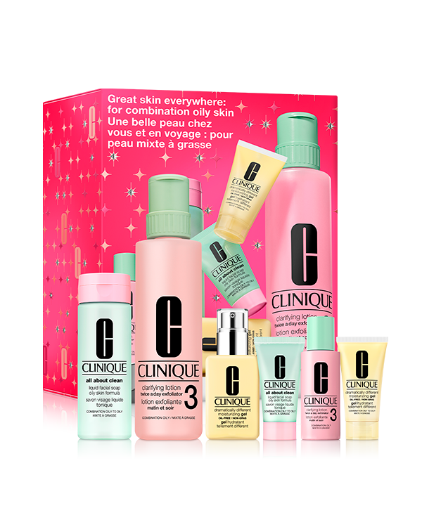 Great Skin Everywhere: Oily Combination, Clinique’s signature 3-Step Skin Care System for healthy-looking skin — one set for home, one for travel.&amp;nbsp;