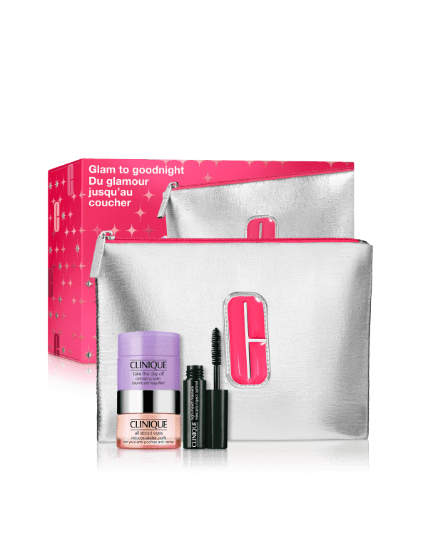Glam To Goodnight: All About Eyes Set, Your 24/7 eye essentials. A travel-friendly trio of eye cream, most-loved mascara, and silky makeup remover balm.