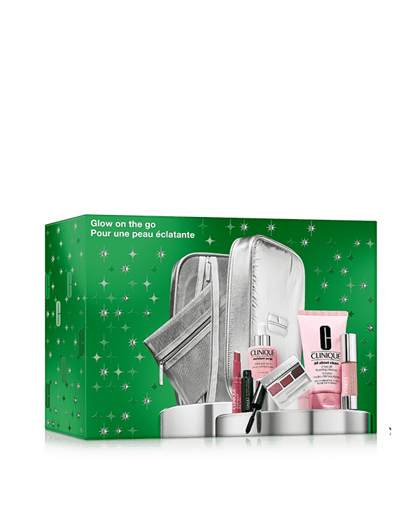 Glow On The Go: Skincare &amp; Makeup Set, 6 glow essentials in a 3-in-1 beauty bag, featuring Clinique’s most-loved makeup and skincare.  