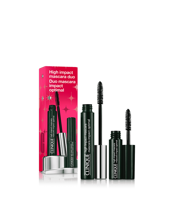 High Impact Mascara Home + Away Duo Set, Double up on eye drama. This duo includes two sizes of Clinique’s most-loved mascara—one for home and one for bold lashes on the go.&amp;nbsp;