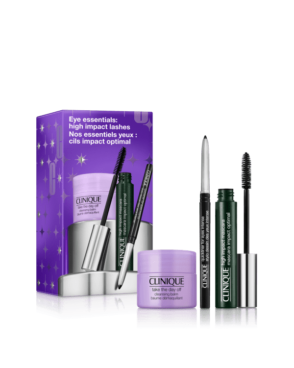 Eye Essentials: High Impact Lashes Mascara Set, A set of eye makeup essentials, including a full size of our beloved buildable mascara.