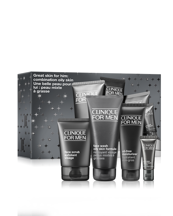 Great Skin for Him: Clinique For Men Set For Combination Oily Skin, A collection of skincare essentials for oilier skin types.&amp;nbsp;