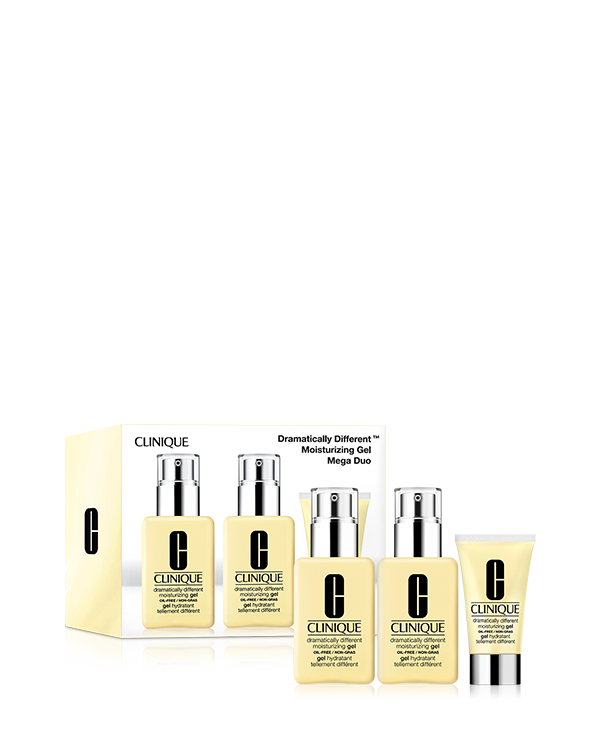 Dramatically Different™ Moisturizing Gel Mega Duo, Clinique's iconic oil-free moisturiser is dermatologist developed. Lightweight formula balances and refreshes oilier skin types.